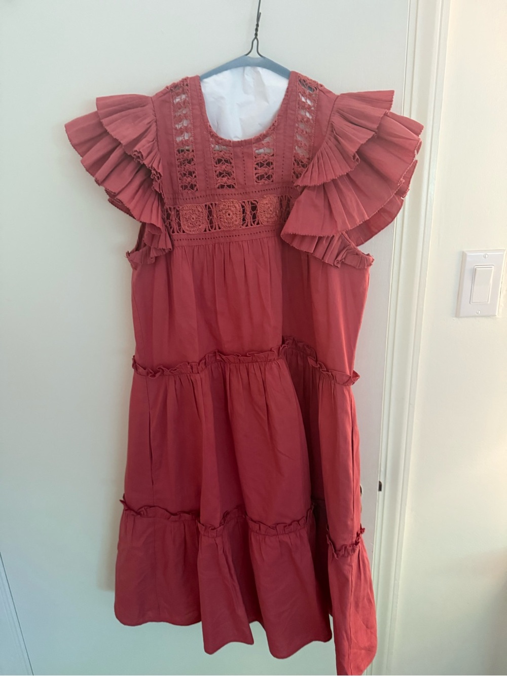 Sea New York Ruffled Lace Tiered Mini Dress - Coral Pink